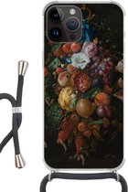 Geschikt voorApple Iphone 14 Pro Max - Crossbody Case - Festoen van vruchten en bloemen - Schilderij van Jan Davidsz. de Heem - Siliconen - Crossbody - Backcover met Koord - Telefoonhoesje met koord - Hoesje met touw