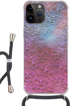 Geschikt voorApple Iphone 14 Pro Max - Crossbody Case - Roze - Glitter - Abstract - Design - Blauw - Siliconen - Crossbody - Backcover met Koord - Telefoonhoesje met koord - Hoesje met touw