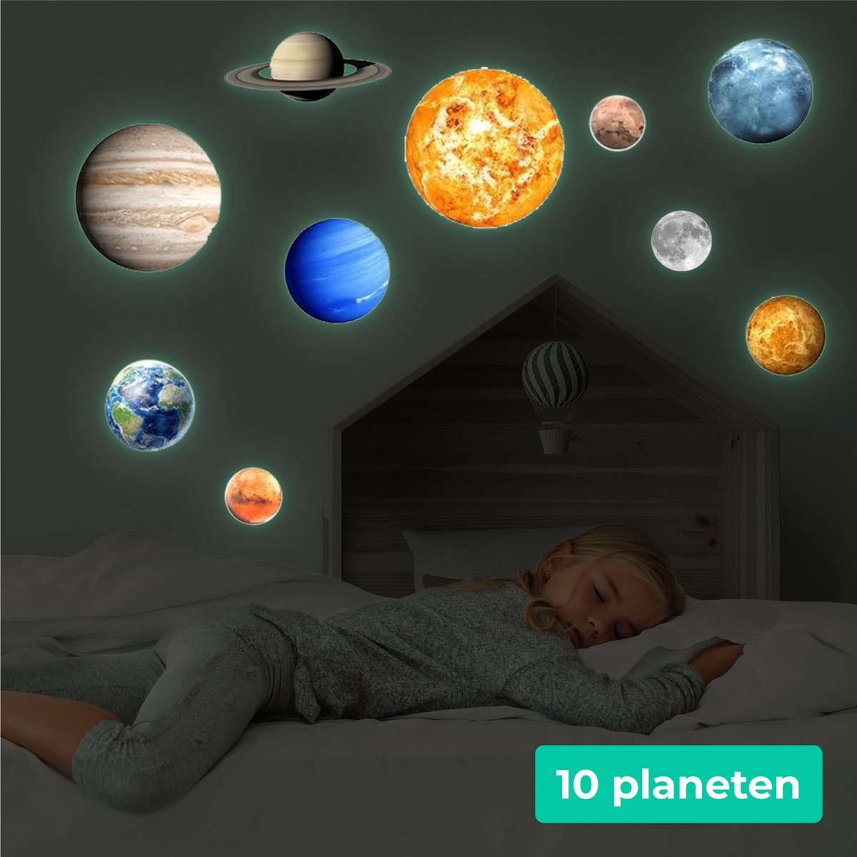 Nuvance - Glow in the Dark Sterren-  Planeten - 10 stuks - Muurstickers Babykamer - Nuvance