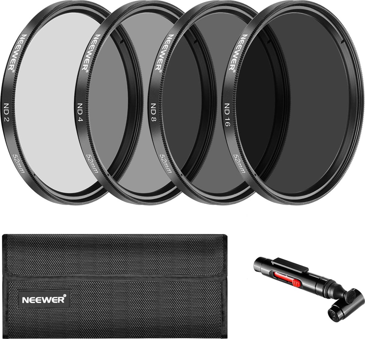 Neewer® - 52 mm Neutral Density Filter - ND2 ND4 ND8 ND16 En Accessoireset Geschikt voor Nikon - D3300 D3100 D3000 D5300 D5200 D5100 D5000 D7000 D7100 DSLR lenspen El Filtertas