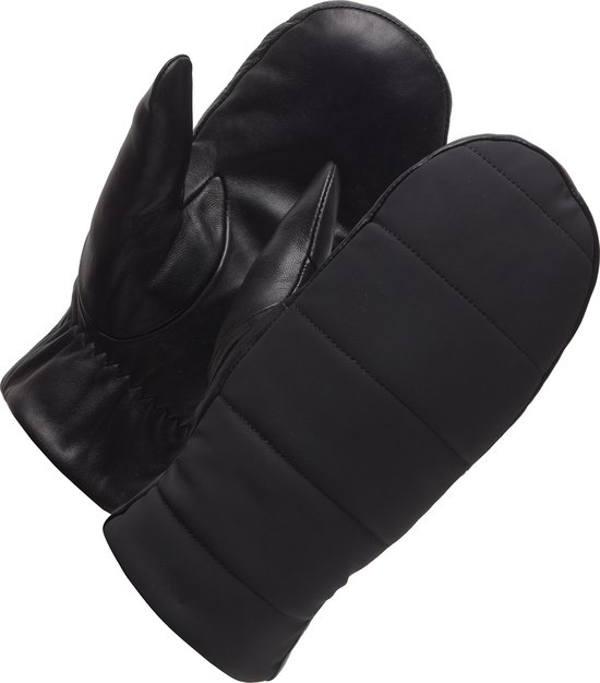 Wanten Dames - Zwart Leer - Warme Fleece Voering - Model Puck voor comfortabele warme handen - Dames wanten voor Winter - maat M
