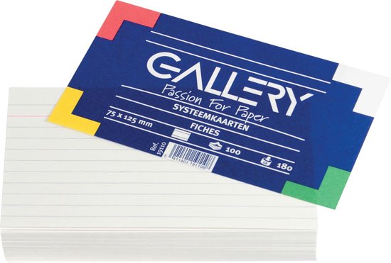 Gallery witte systeemkaarten formaat 75 x 125 mm gelijnd pak van 100 stuks