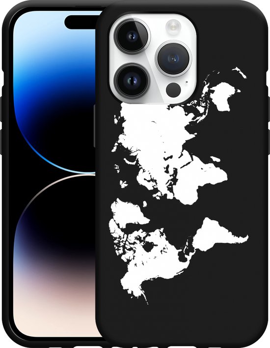 Foto: Hoesje geschikt voor iphone 14 pro zwart world map