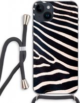 Case Company® - Hoesje met koord geschikt voor iPhone 14 Plus hoesje met Koord - Zebra - Telefoonhoesje met Zwart Koord - Extra Bescherming aan alle Kanten en Over de Schermrand