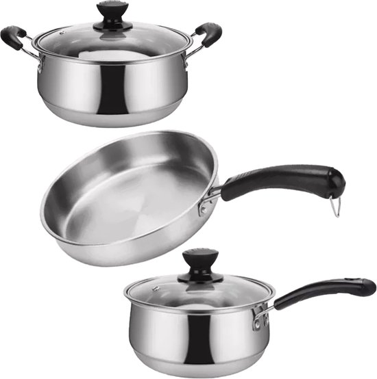 KitchenPrince 3-Delige Pannenset zilver - PFAS-Vrij - pannenset - koekenpan  - steelpan... | bol.com