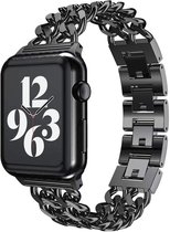 MY PROTECT - Luxe Metalen Ketting Bandje Geschikt Voor Apple Watch 42mm - 44mm - 45mm - 49mm - Zwart