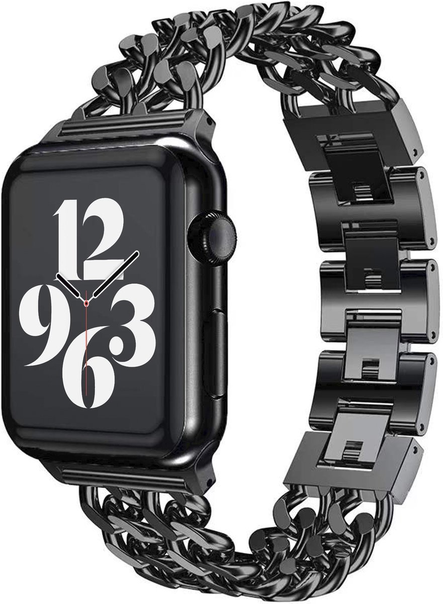 MY PROTECT - Luxe Metalen Ketting Bandje - Geschikt Voor Apple Watch Bandje - Series 1/2/3/4/5/6/7/8/9/10/SE/Ultra - 44mm - 45mm - 46mm - 49mm - Zwart