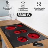 GoodVibes - Glas Keramische kookplaat met 5 zones - Frameloos - Met Touch Control / Aanraakbediening - 8600W - 9 Vermogensniveaus - Automatische Timer - Kinderbeveiliging