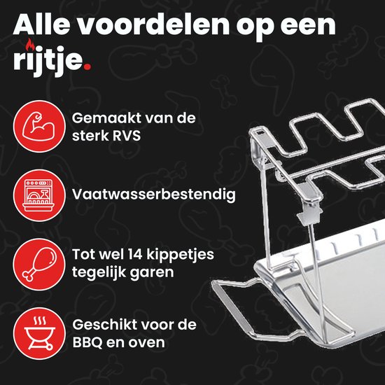 GrillX Kippenvleugelhouder - Kiphouder voor BBQ & Oven - RVS - BBQ Accesoires