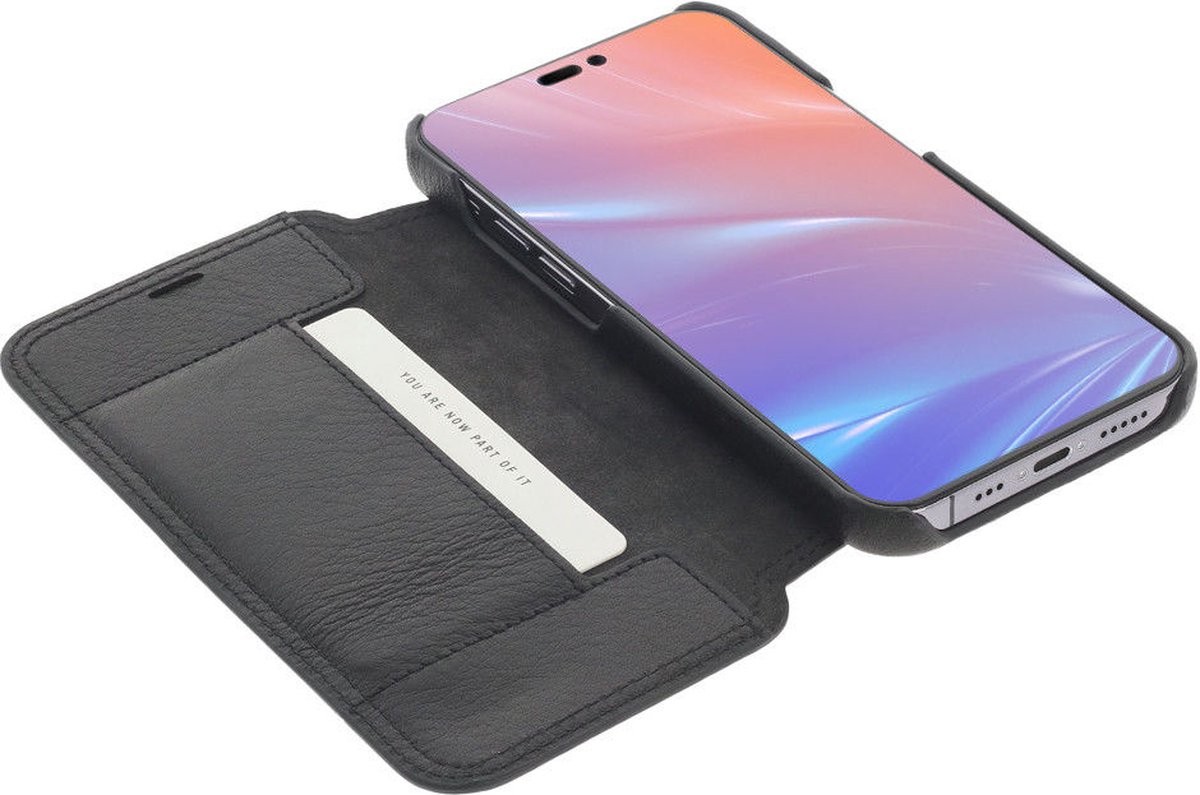 Minim Apple iPhone 14 Pro Max Hoesje Wallet Book Case Echt Leer Zwart