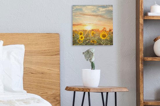 Tableau Toile Tournesol - Soleil - Fleurs - 20x20 cm - Décoration murale