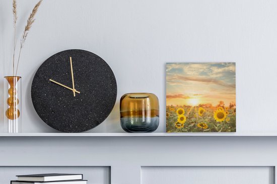 Tableau Toile Tournesol - Soleil - Fleurs - 20x20 cm - Décoration murale