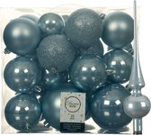 Kunststof kerstballen met glazen piek - lichtblauw - 27-delig
