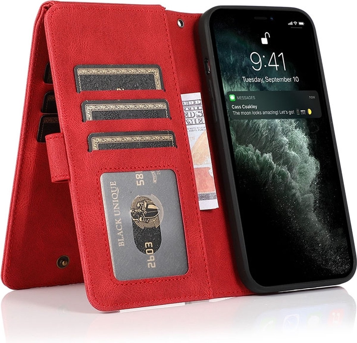 Zacht Leren geschikt voor iPhone 14 Plus Wallet Hoesje - rood