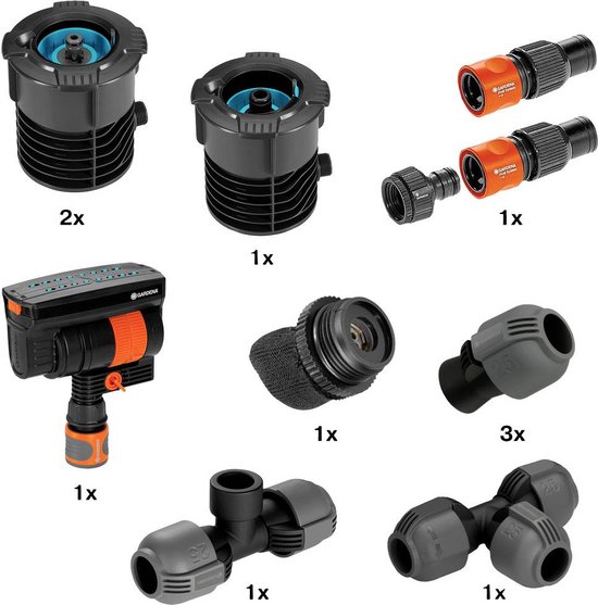 GARDENA Pipeline Startset Zwenksproeier Tuinsproeier Instelbaar 3-18m Bereik 9-216m² UV- en Vorstbestendig
