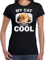 Rode kat katten t-shirt my cat is serious cool zwart - dames - katten / poezen liefhebber cadeau shirt S