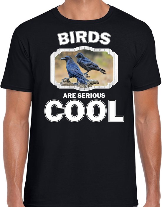 Dieren vogels t-shirt zwart heren - birds are serious cool shirt - cadeau t-shirt raaf/ vogels liefhebber M
