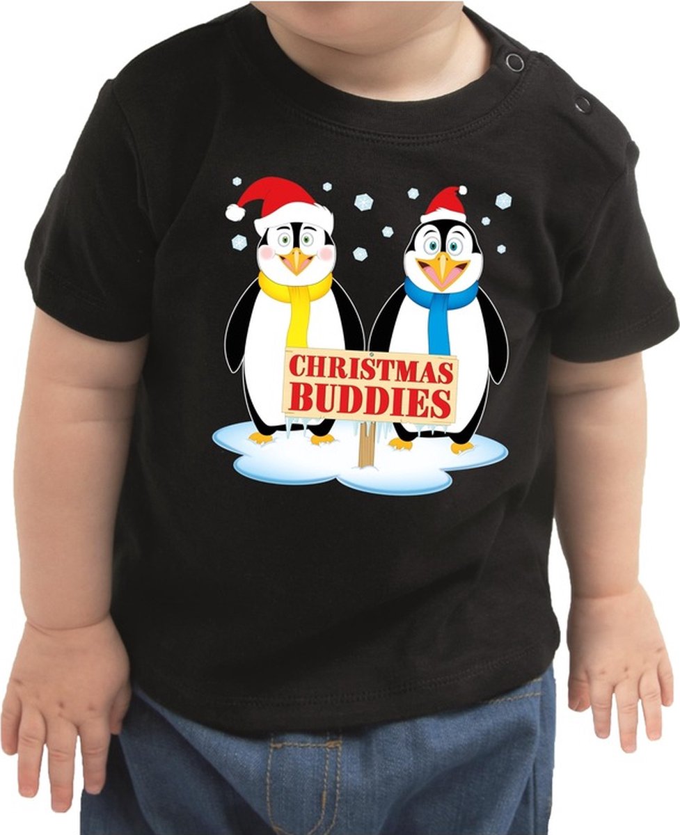 Kerstshirt / t-shirt zwart - Christmas buddies voor baby / kinderen - jongen / meisje 80