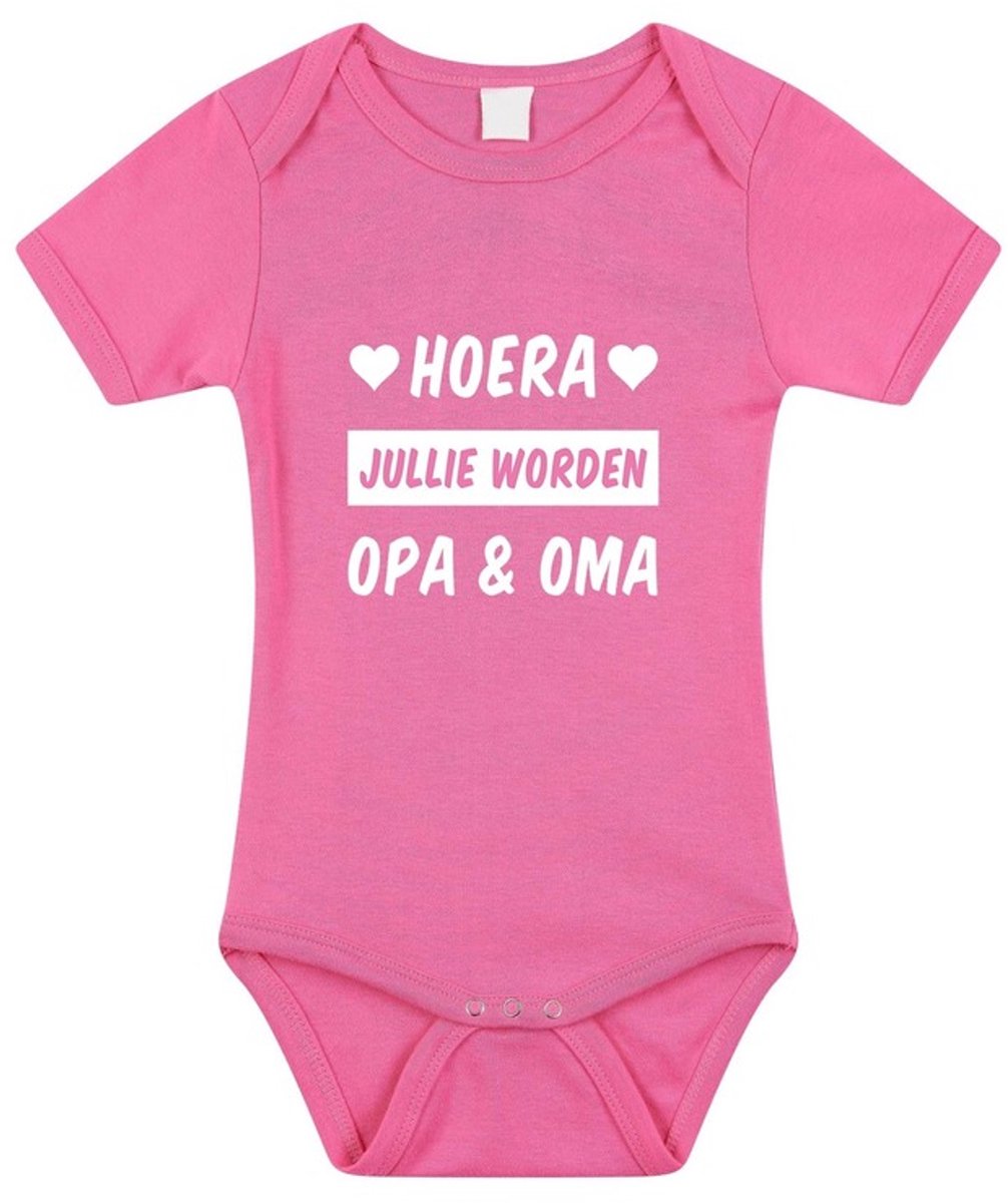 Hoera jullie worden opa en oma tekst baby rompertje roze meisjes - Kraamcadeau - Babykleding 68