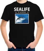 Dieren foto t-shirt Dolfijn - zwart - kinderen - sealife of the world - cadeau shirt Dolfijnen liefhebber - kinderkleding / kleding 110/116