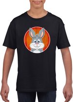 Kinder t-shirt zwart met vrolijke konijn print - konijnen shirt - kinderkleding / kleding 134/140