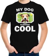 Jack russel honden t-shirt my dog is serious cool zwart - kinderen - Jack russel terriers liefhebber cadeau shirt - kinderkleding / kleding 158/164