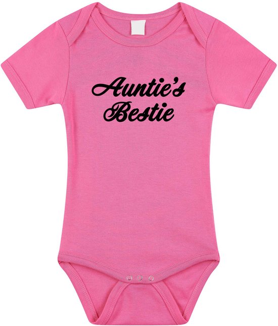 Aunties bestie tekst baby rompertje roze meisjes - Beste Tante kraamcadeau/ Aankondiging zwangerschap 56