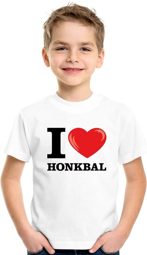 Wit I love honkbal t-shirt kinderen 134/140