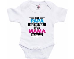 Papa wil van alles mama kan alles tekst baby rompertje wit jongens en meisjes - Kraamcadeau/ Moederdag cadeau - Babykleding 80
