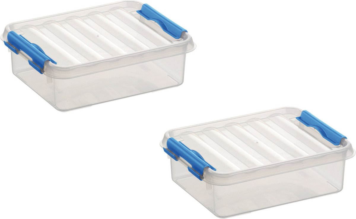 Sunware 8x stuks sunware q-line opberg box/opbergdoos - 1 liter - 20 x 15 x 6 cm - kunststof - opslagbox - transparant/blauw
