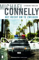 Boekomslag van 'Het recht om te zwijgen' van Michael Connelly. Een politieauto met zwaailichten staat voor een straat met palmbomen.