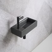 Fonteinset Mia 40.5x20x10.5cm mat antraciet links inclusief fontein kraan, sifon en afvoerplug mat zwart