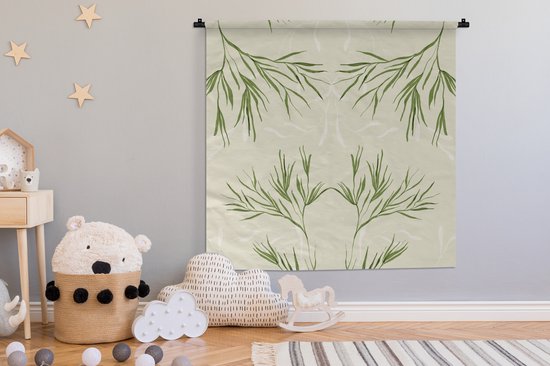Wandkleed - Wanddoek - Pastel - Groen - Bloemen - Design - 120x120 cm - Wandtapijt
