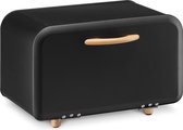 Boîte à pain en métal Navaris avec couvercle à charnière - Boîte de nourriture fraîche pour pain - 35 x 24 x 23 cm - En fer avec détails en bois en noir