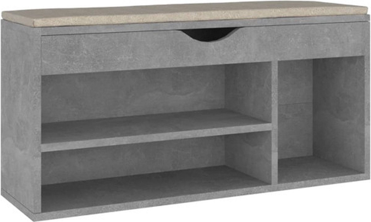 vidaXL Schoenenbank - met - kussen - 104x30x49 - cm - bewerkt - hout - betongrijs