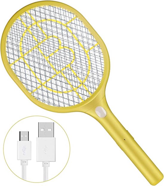 Elektrisch vliegenmepper - Geel - 3000 V, 3 lagen netbescherming, USB ...