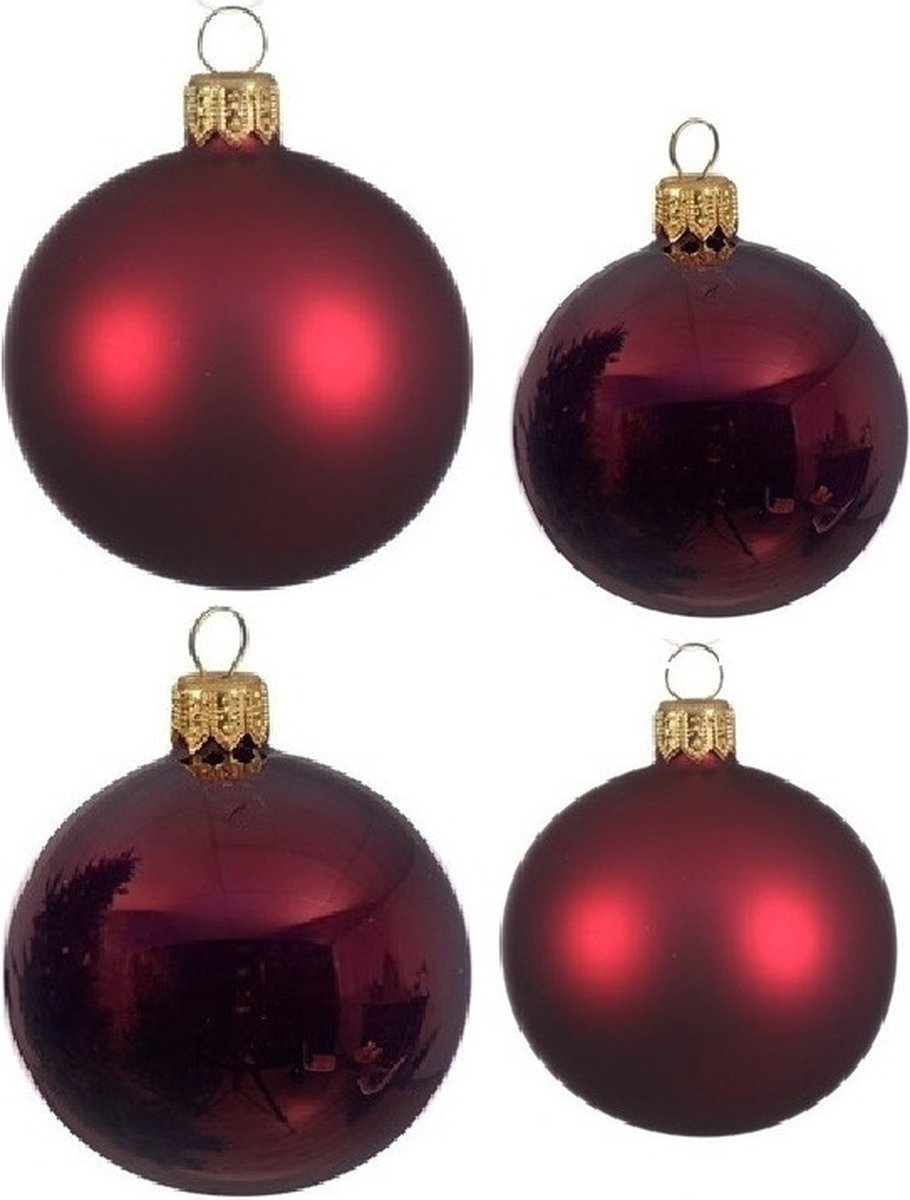 Compleet glazen kerstballen pakket donker rood glans/mat 38x stuks - 18x 4 cm en 20x 6 cm