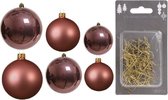 Groot pakket glazen kerstballen oud roze glans/mat 50x stuks - 4-6-8 cm incl haakjes