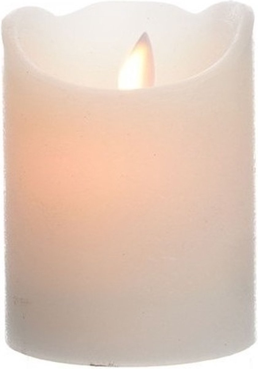 Lumineo LED kaars/stompkaars - Creme wit - D7,5 x H10 cm - flikkerend - warm wit - kaarsen