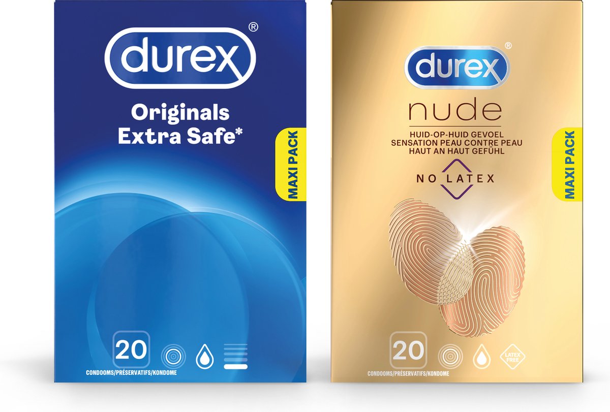 Durex - Extra Safe Condooms 20 stuks&Nude No Latex 20 stuks Pakket