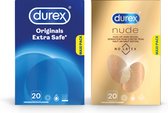 Durex - 40 Condooms - Extra Safe 20 stuks - Nude No Latex 20 stuks - Voordeelverpakking