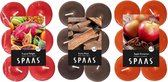 Candles by Spaas geurkaarsen - 36x stuks in 3 geuren - Appel-Cinnamon - Exotic Wood - Tropical Delight
