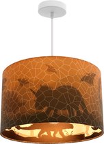 Olucia Dino - Moderne Kinderkamer hanglamp - Stof - Oranje - Cilinder - 30 cm
