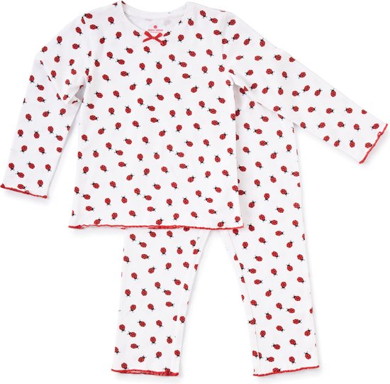 Little Label Pyjama Meisjes Maat 134-140/10Y - wit, rood - Lieveheersbeestjes - Pyjama Kind - Zachte BIO Katoen
