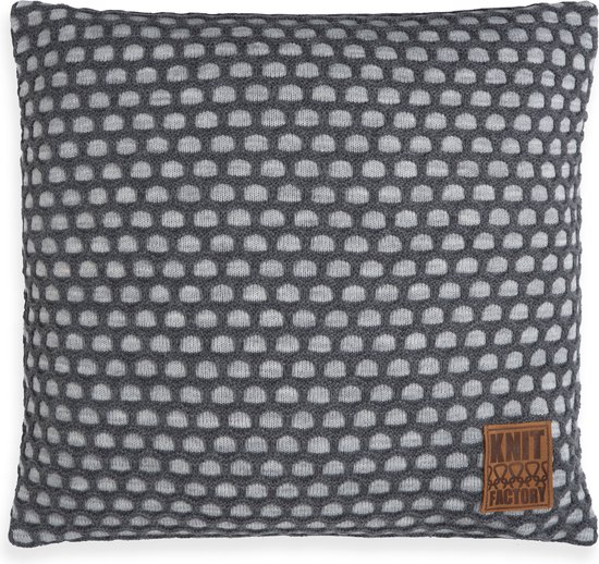 Knit Factory Mila Sierkussen - Licht Grijs/Antraciet - 50x50 cm - Kussenhoes inclusief kussenvulling