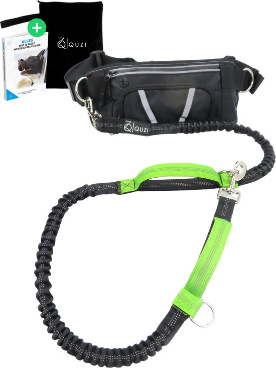 Canicross Looplijn Hond met Heupriem voor Hardlopen - Elastische Handsfree Hondenriem - Honden Trainingslijn - 150/200cm - Groen