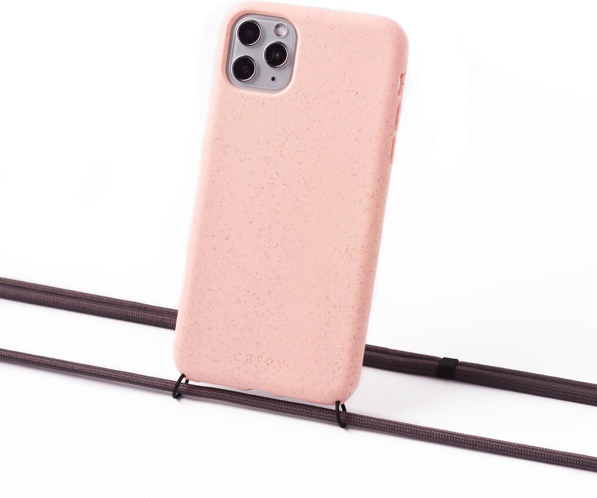 Apple iPhone 13 Pro Max duurzaam hoesje roze met koord gray