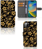 Telefoonhoesje iPhone 14 Plus Bookcase Cadeau voor Oma Gouden Bloemen