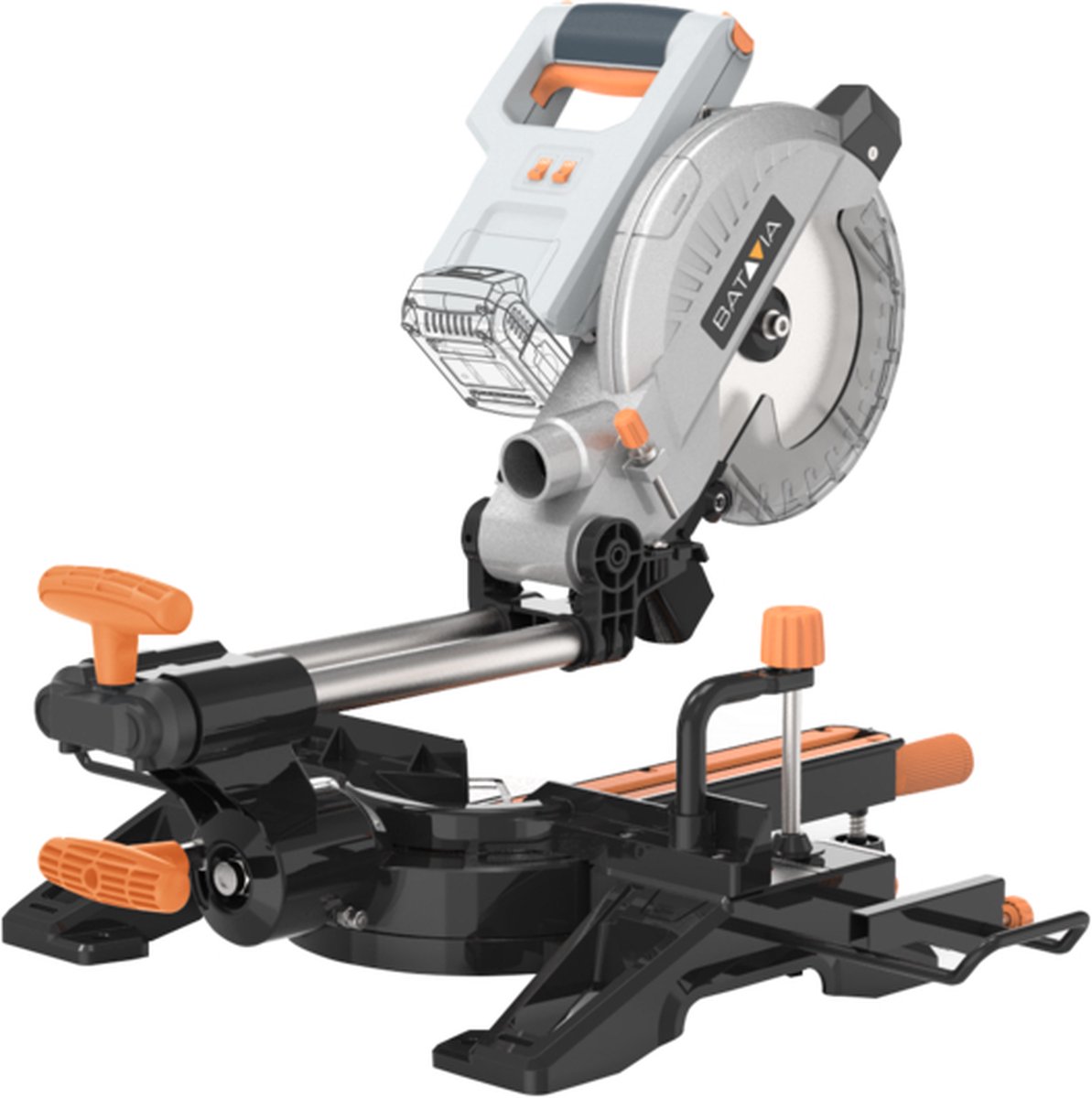 Batavia Accu 18V Accu radiaal afkort-/verstekzaag Ø210 mm - Excl. Accu en Oplader - 4200 RPM - Max. zaagcapaciteit 305mm - Max. zaagdiepte 62mm - Zaagwiel diameter 216mm - Maxxpack