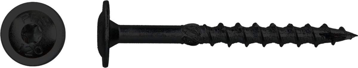 PGB PFS Schotelkopschroef Flenskop Zwart Verzinkt TX40 - 8.0 x 60 mm (50 stuks) - Deeldraad met Snijpunt